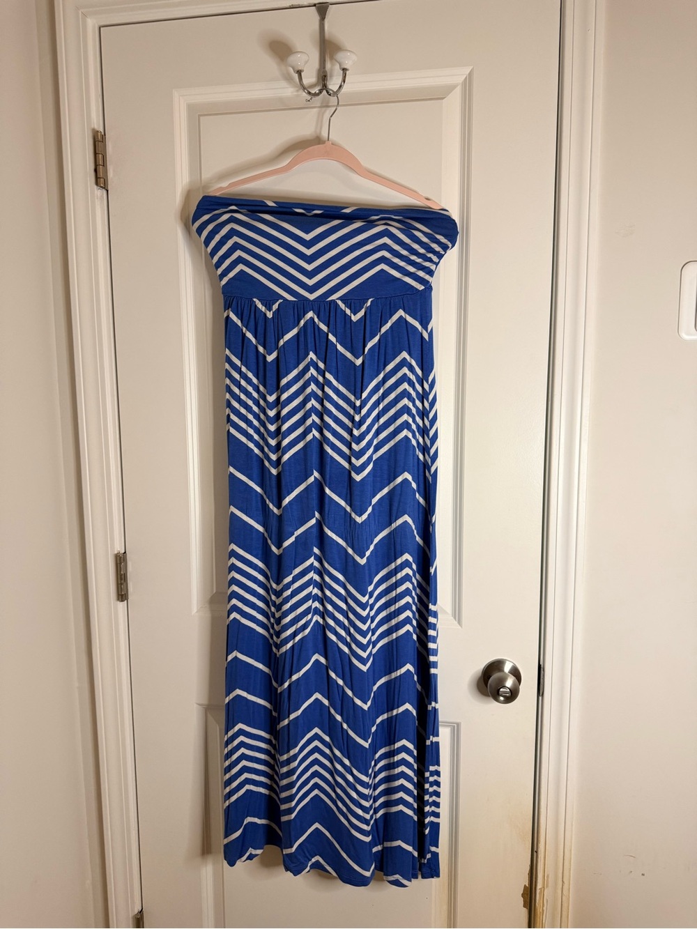 Blue and White Chevron Strapless Maxi Skirt
